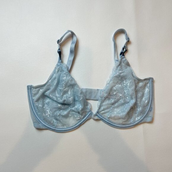 NWOT Victoria's Secret Bra 34DD Unlined Demi Blue Floral Lace B1459 - Picture 1 of 7
